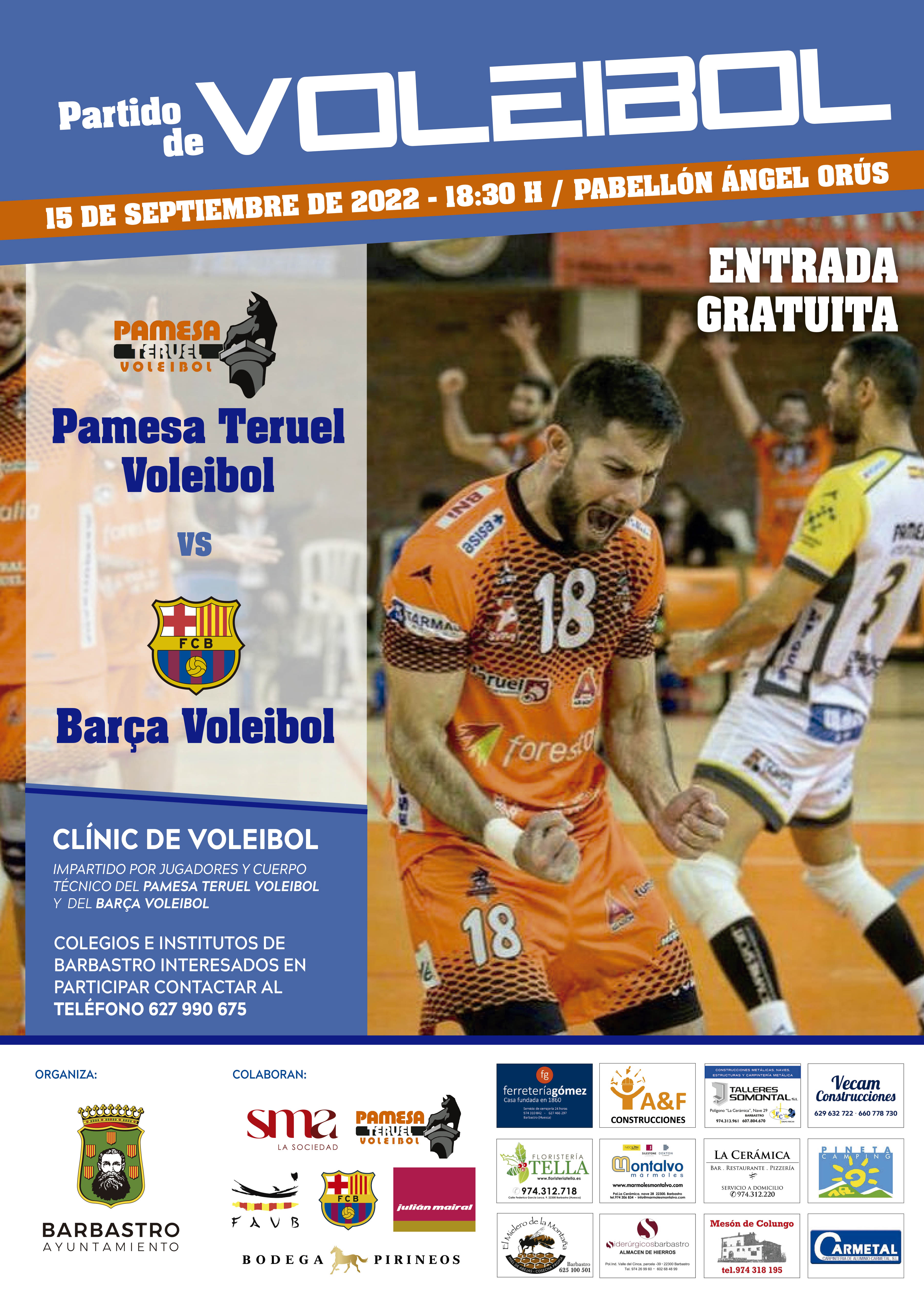 Pamesa Voleibol Teruel y Barça Voleibol disputan este jueves, 15 de septiembre, un amistoso en Barbastro