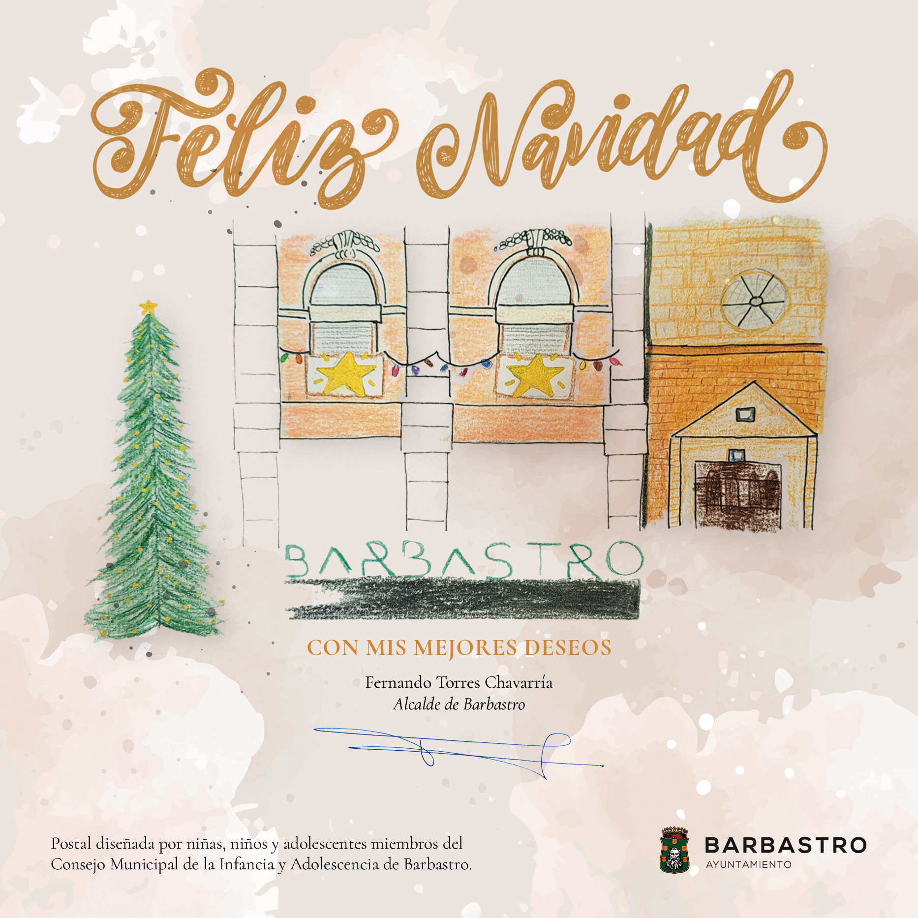 Los integrantes del Consejo Municipal de la Infancia y Adolescencia de Barbastro diseñan la felicitación navideña del Ayuntamiento