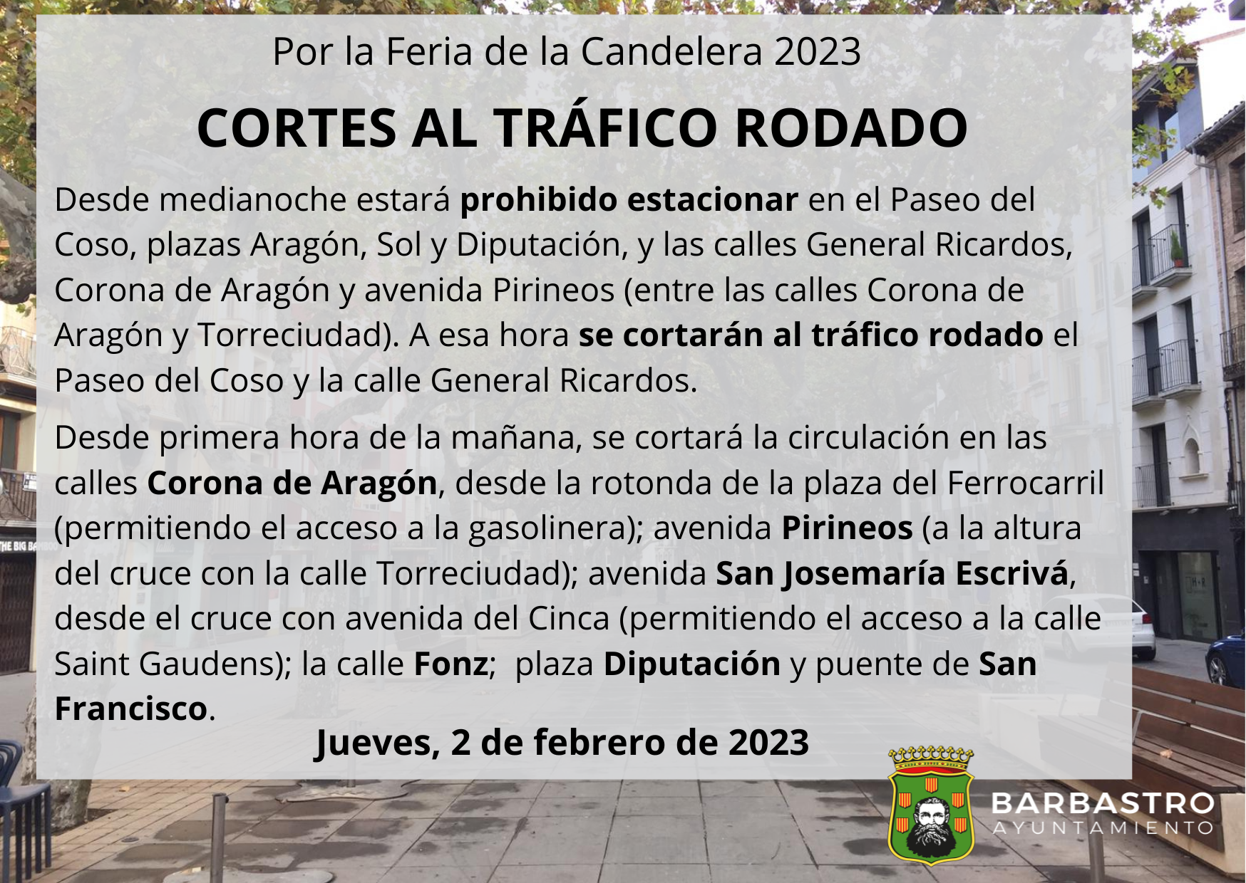 Cortes de calles Candelera 2023
