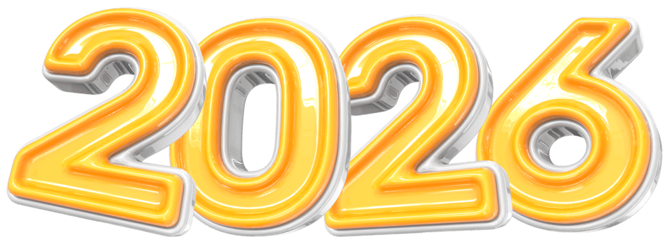 happy new year 2026 yellow and white 3d render png