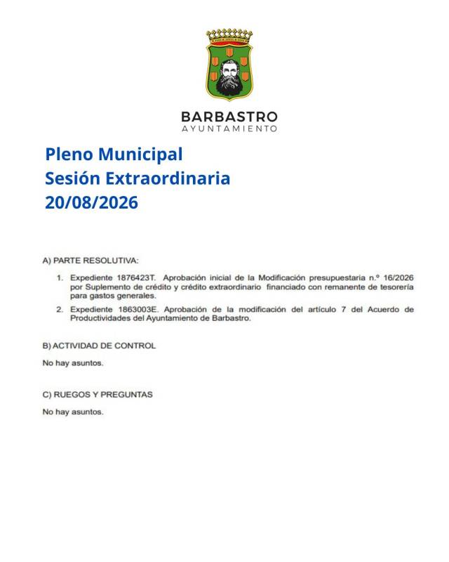 El Pleno debate reforzar el Presupuesto 2026 con 594.802,71 euros para nuevas actuaciones municipales