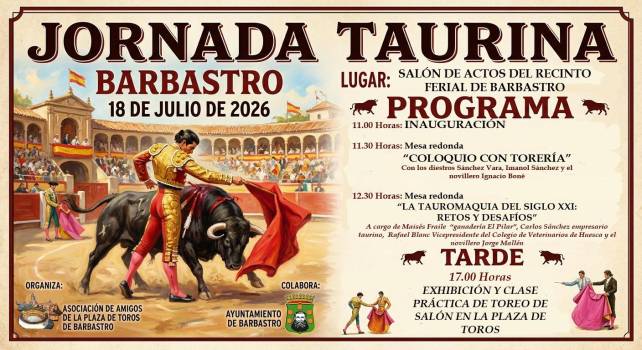 Barbastro reunirá a destacados profesionales del mundo del toro en una Jornada Taurina abierta al público