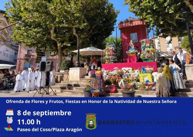 Abiertas las inscripciones para la Ofrenda de Flores y Frutos de las Fiestas en Honor de la Natividad de Nuestra Señora